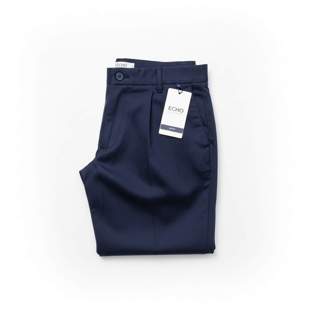 Classic Navy Pants flat lay on white background