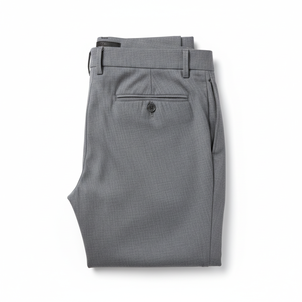 Classic Grey Pants flat lay on white background