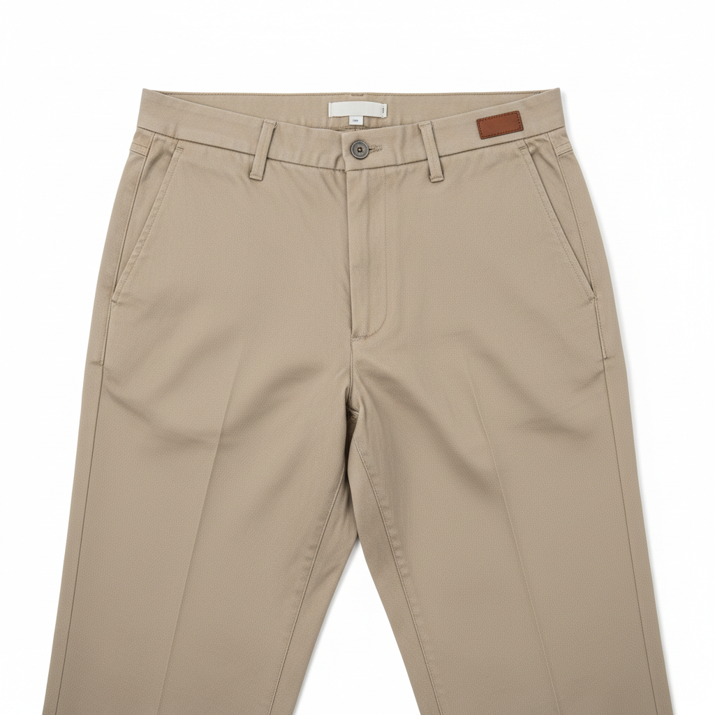 Classic Khaki Pants flat lay on white background