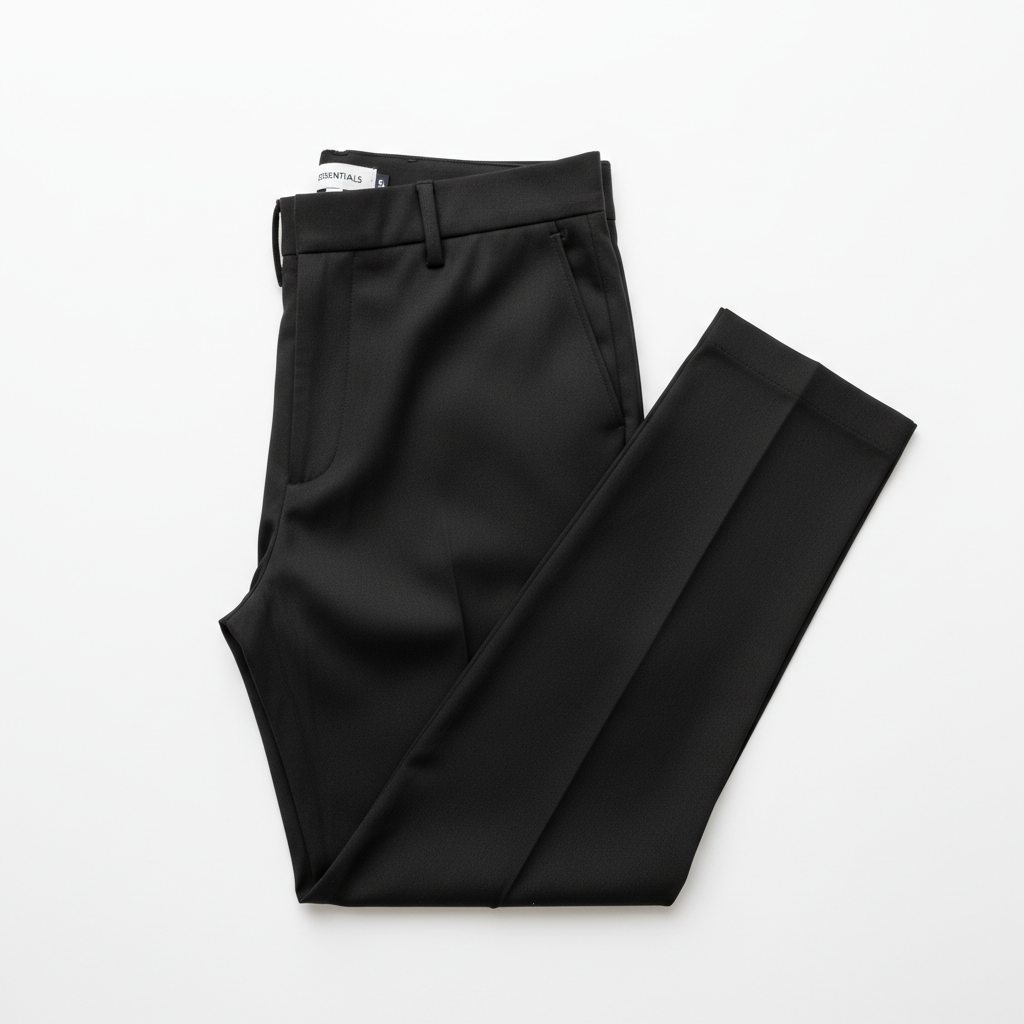 Classic Black Pants flat lay on white background