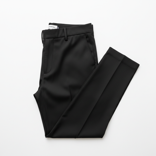 Classic Black Pants flat lay on white background